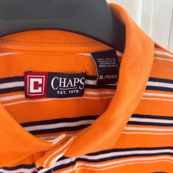 CHAPS By Ralph Lauren Men's XL Orange Blue White Striped Polo Shirt Cotton NWOT - Picture 2 of 10